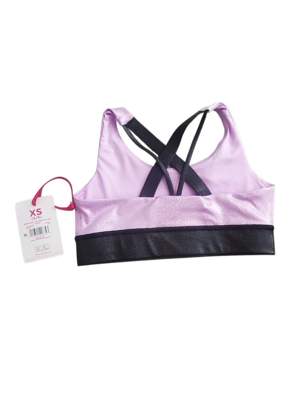 Justice Two-Tone Pink & White Dance Gym Sports Bra with Black Band
